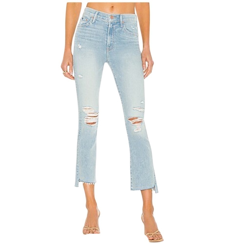 MOTHER The Insider Crop Step Fray Denim Jeans Free Hugs Distressed Wash Size 27